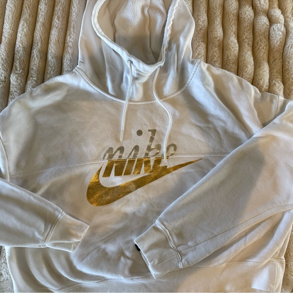 Nike White Hoodie with Gold and Silver Logo - Picture 2 of 4